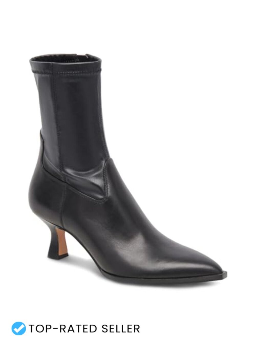 Pointy Toe Kitten Heel Ankle Boots with Side Zipper Leather Short Booties